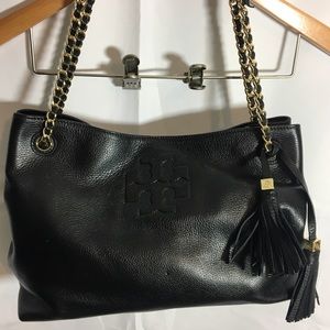 Black Leather Tory Burch Satchel.